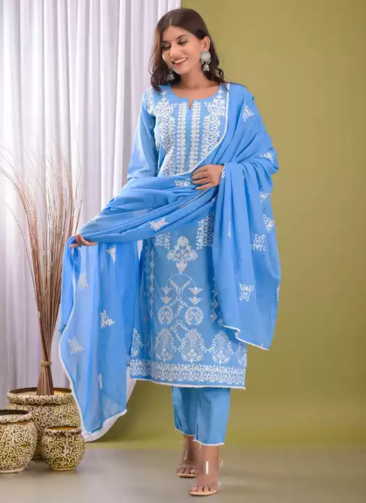 Post image Beautiful Cotton  Fabric Straight kurti Pant With Malmal Dupatta