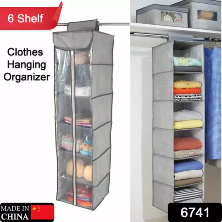 6741 Non-Woven Fabric Cloth 6 Selves Hanging Storage Wardrobe Organizer with PVC Zippered Closure 6  uploaded by DeoDap on 1/12/2023