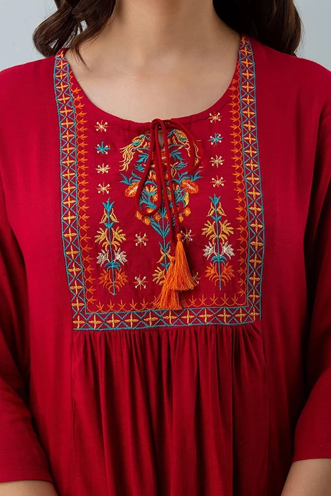 Red Rayon Tunic with Embroidery work uploaded by Deep Enterprise on 1/12/2023