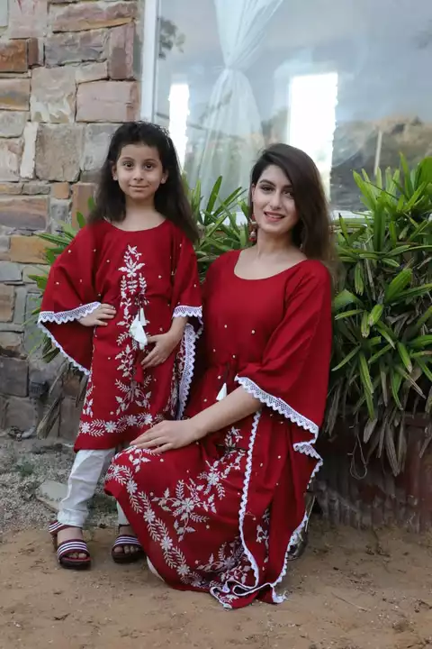 Latest new design Launch  Kaftan with crouched lace with chicken embroidery beautiful mom daughter  uploaded by Shree Dayal and Company on 1/12/2023