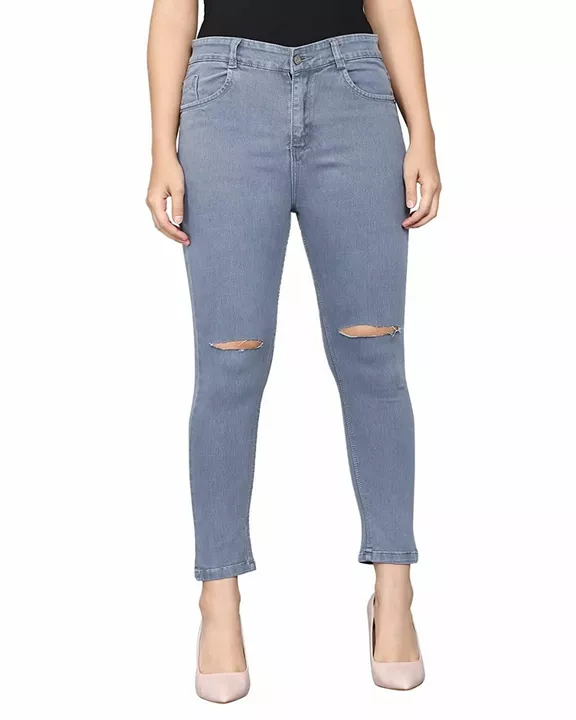 M Moddy Stretchable Ankle Length Slim Fit Knee Cut Women Grey Jeans [515] uploaded by Bhagwati Sales Corporation on 1/12/2023