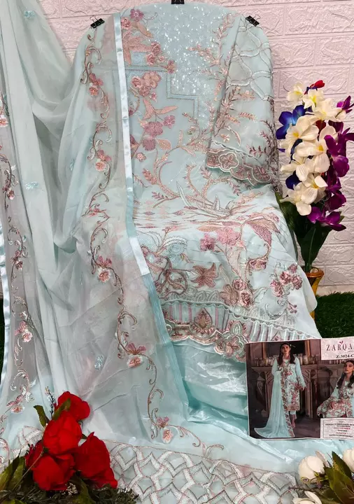 *ZARQASH suits ®️*

*D.NO :- Z - 3024*

*FABRIC DETAILS :-*

*Top :- GEORGETTE EMBROIDERED WITH HEAV uploaded by Aanvi fab on 5/30/2024