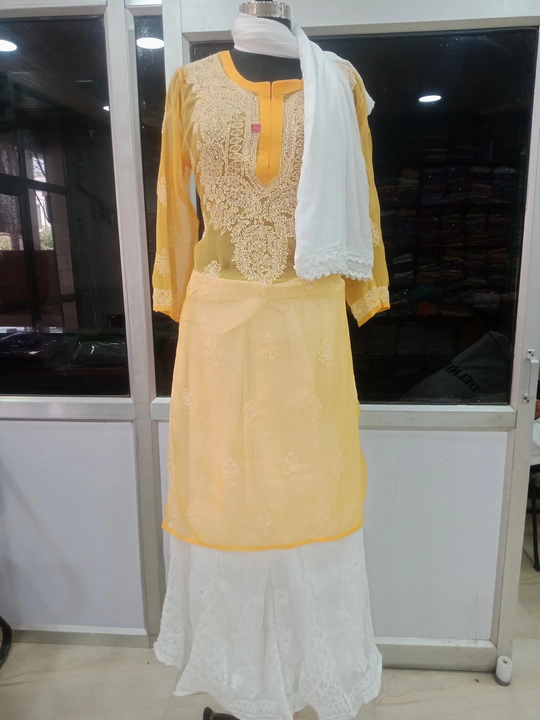 Lucknowi chikankari suits uploaded by Mahira Chikan Art on 5/23/2024