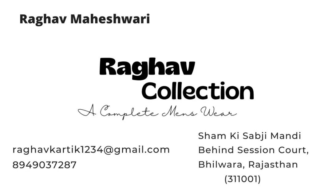 Visiting card store images of Raghav Collection