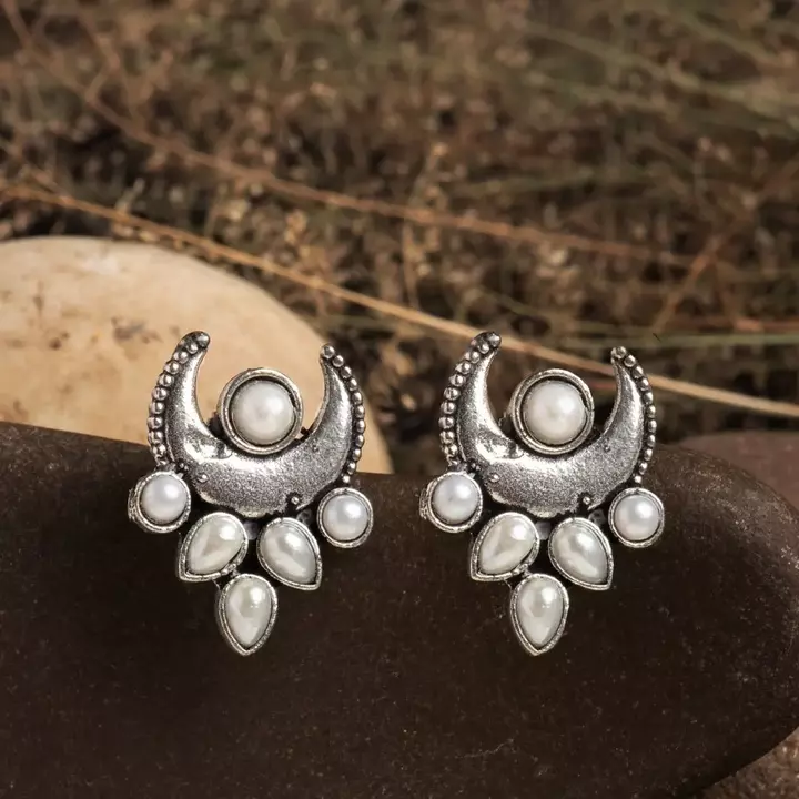 Silver lookalike brass stone earrings  uploaded by business on 1/12/2023