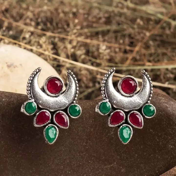 Silver lookalike brass stone earrings  uploaded by Deepsha Jewellery on 1/12/2023