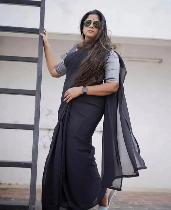 Trendy black Georgette saree uploaded by Ramiv vastra on 1/13/2023
