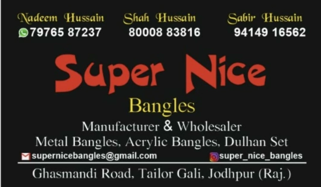 Visiting card store images of Super Nice Bangles