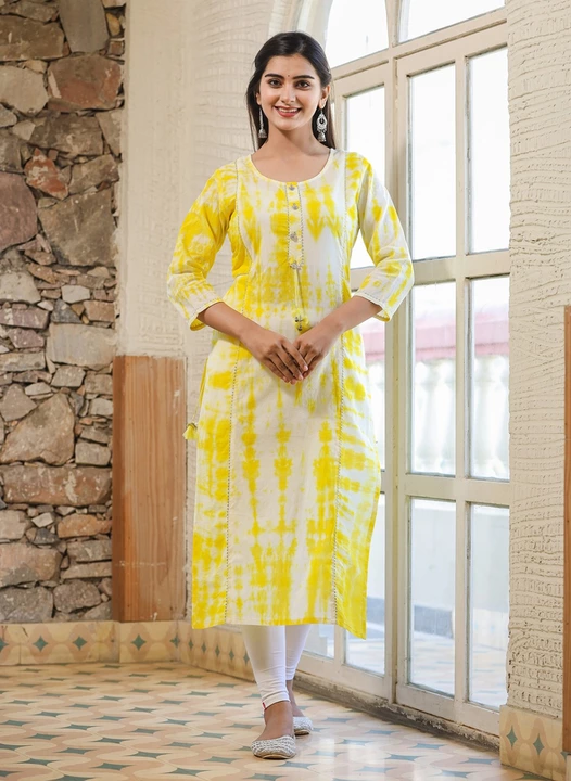 YELLOW TIE DYE PRINT COTTON CASUAL KURTA uploaded by Clothing on 1/13/2023