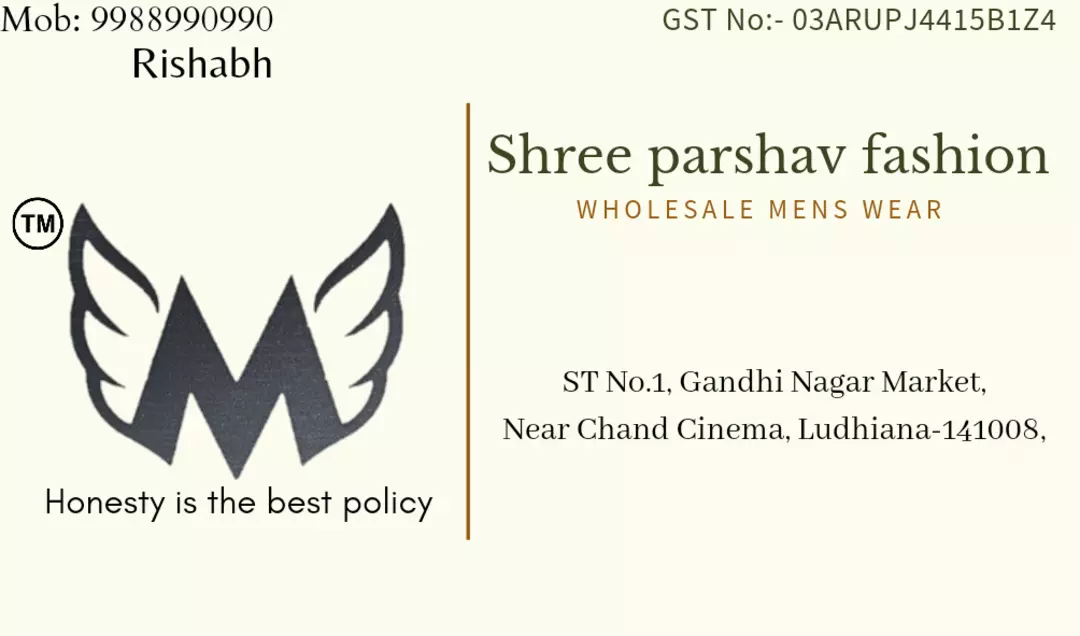 Visiting card store images of Shree parshav Fashion