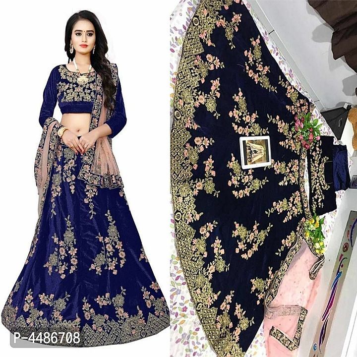 *Elegant Navy Blue Silk Cotton Blend Embroidered Women Lehenga Choli Set with Dupatta*

 *Size*: 
Fr uploaded by business on 2/12/2021