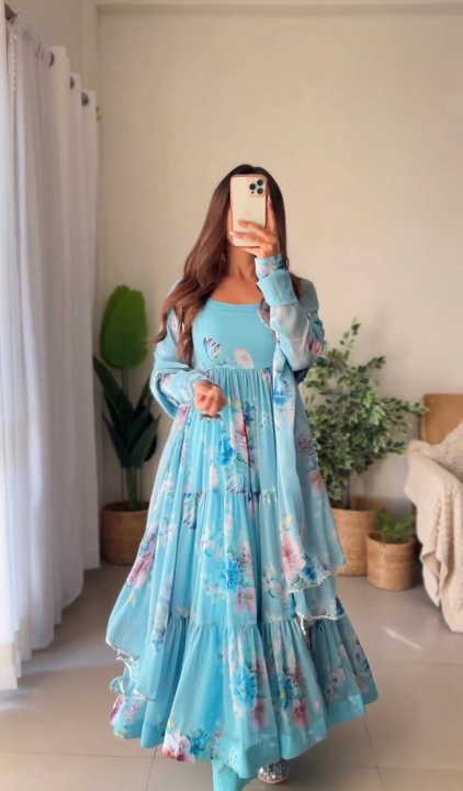 DESIGNER FANCY LONG SLEEVE PRINTED GEORGETTE RUFFLE SUIT WITH PRI TED DUPATTA* uploaded by 🔥 S&S TEX WOLD 🔥 on 1/13/2023