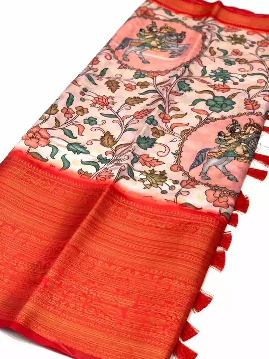 Soft Banarasi Silk Kalamkari Flower Print Designe Party Wear Saree uploaded by Miss Lifestyle on 1/13/2023