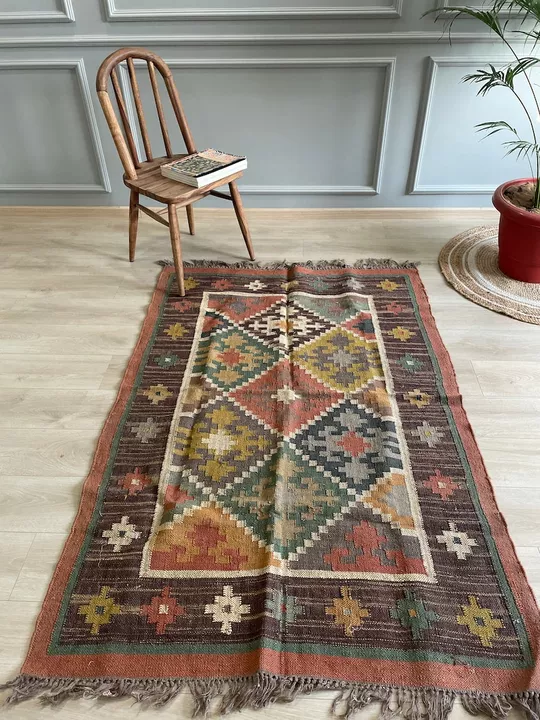 Wool and jute dhurrie rug flat-weave floor covering carpet rugs Indian Handmade dhurry rugs  uploaded by business on 1/14/2023