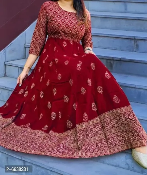 beautiful partywear maroon gold printed long gown with jacket uploaded by Sagar collection new on 1/14/2023