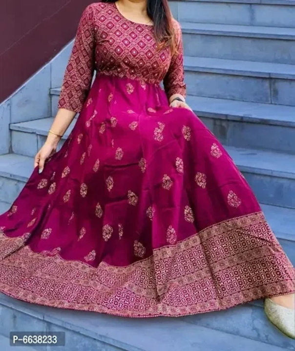 beautiful partywear maroon gold printed long gown with jacket uploaded by Sagar collection new on 1/14/2023