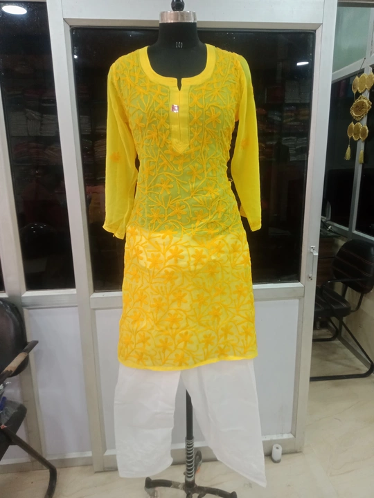 Lucknowi chikankari suits uploaded by Mahira Chikan Art on 5/28/2024