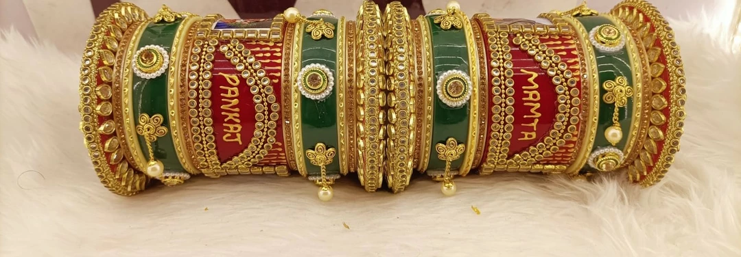 Product image with price: Rs. 1100, ID: bangles-with-green-combination-41cd619b