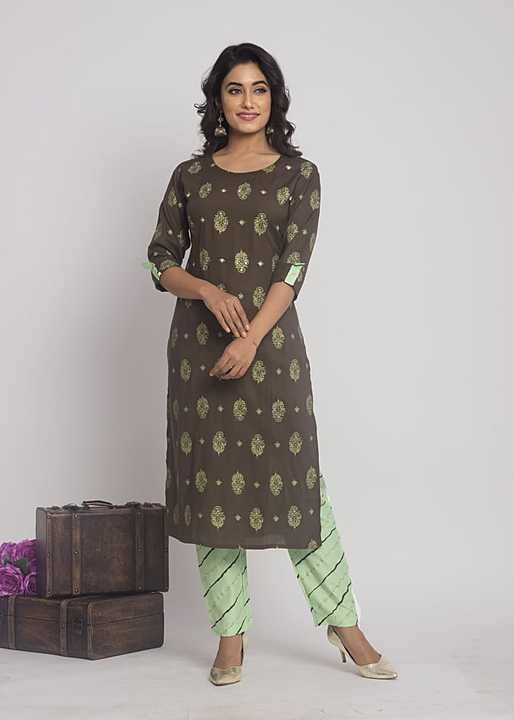 Green colour kurti two pcs with hand work  uploaded by Amit textiles  on 2/12/2021