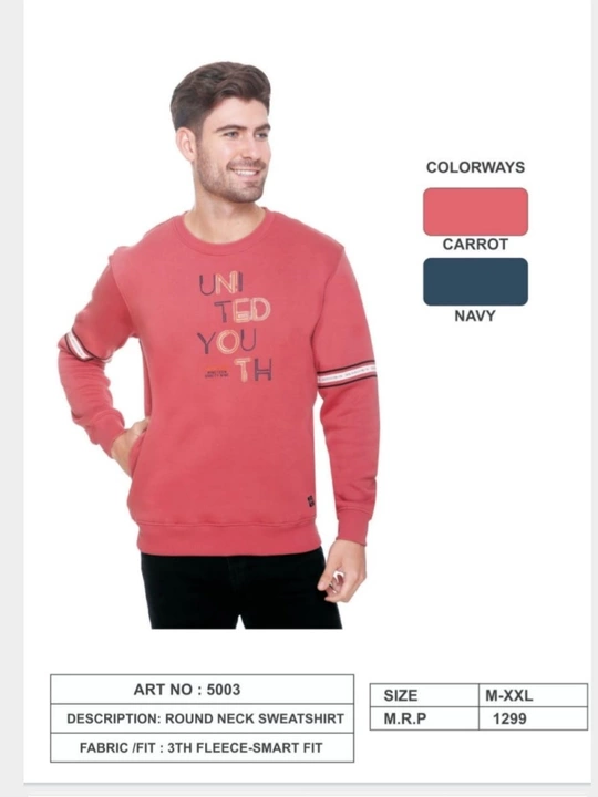 3 thread Fleece sweatshirt uploaded by Saavi Apparels industries on 1/15/2023