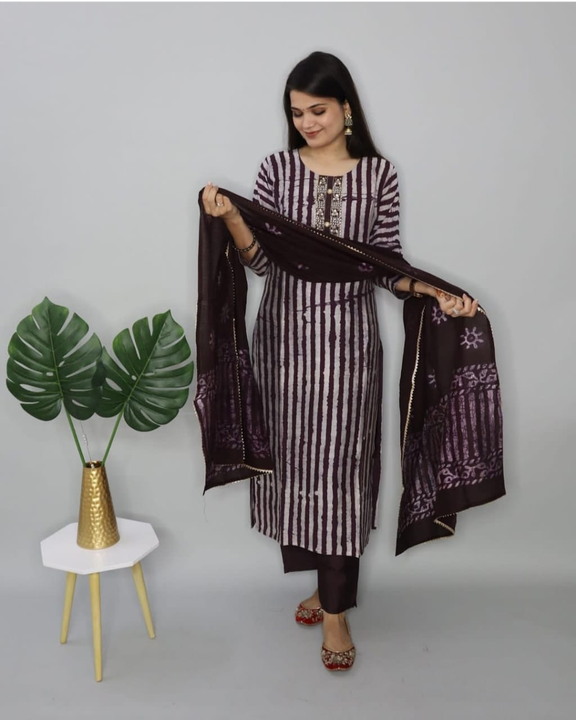 *Slay effortlessly with our latest batik Suit Set. The set comprises a batik kurta with embroidered  uploaded by Style's fashion on 5/28/2024