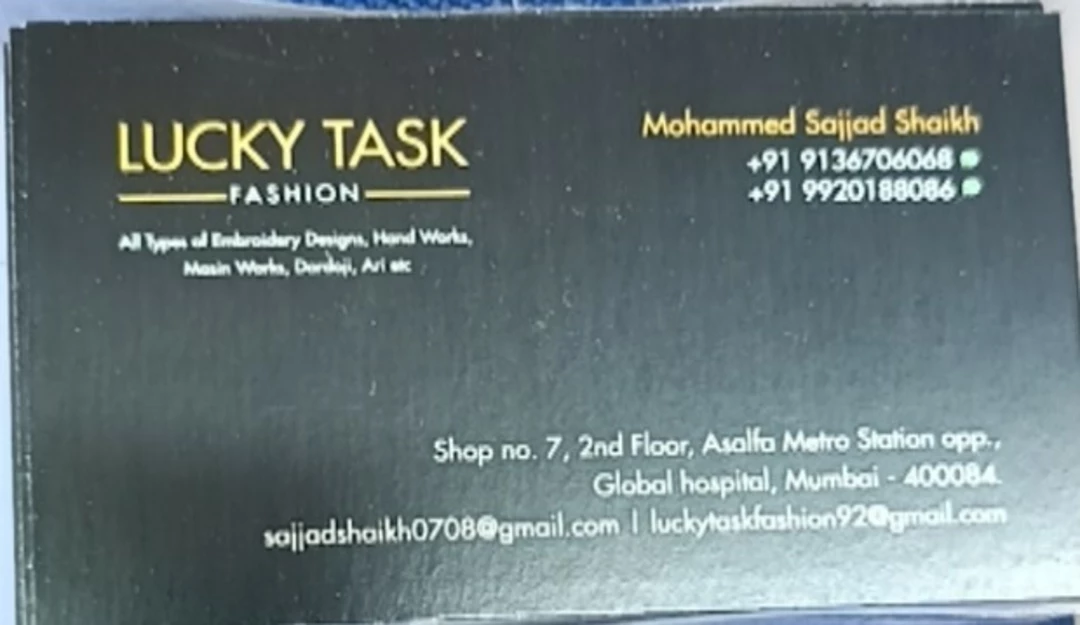 Visiting card store images of Lucky Task Fashion