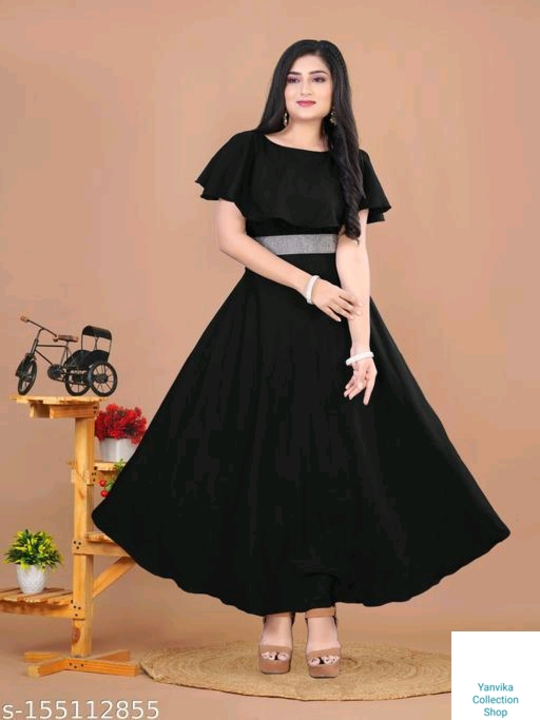 Black Floral Full Length flared Dresses with diomand belt for Womens and Urbane Ravishing Women Dres uploaded by Yanvika collection shop on 1/16/2023