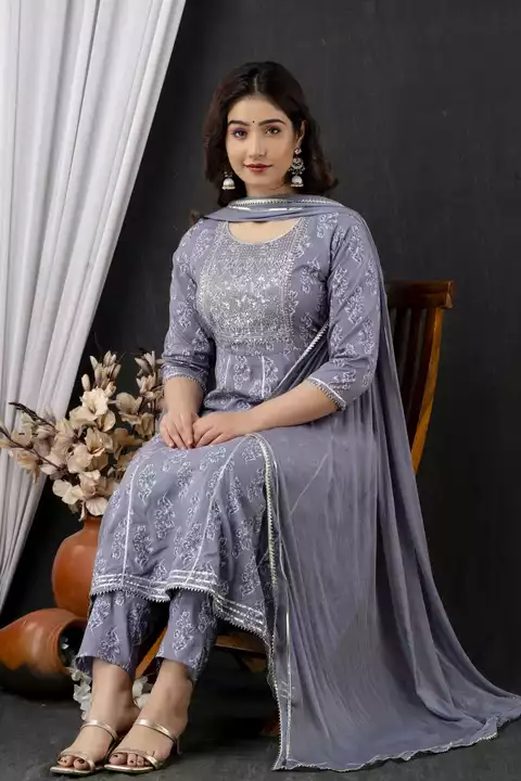 Rayon embroidered Anarkali set uploaded by Khushi fashion hub on 1/16/2023