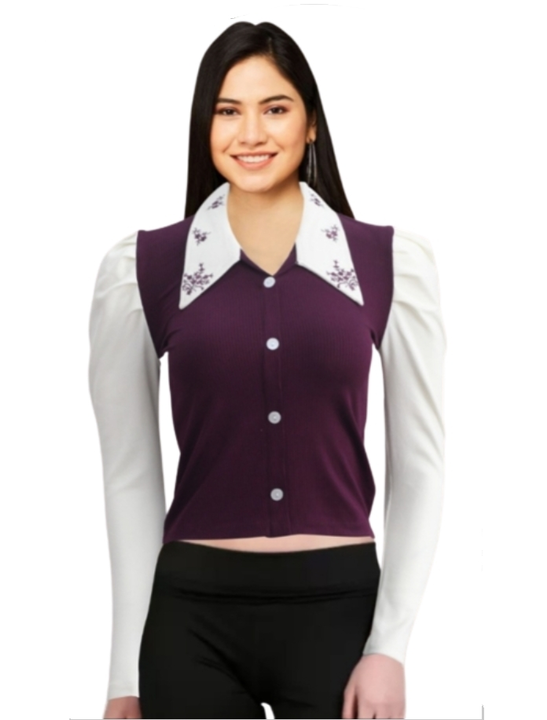 Designer Embroidery Collar Party Wear Puff Sleeve  Shirt Top for Women uploaded by business on 1/17/2023