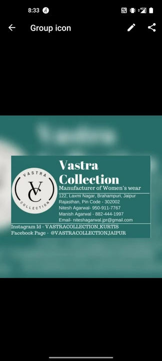 Visiting card store images of Vastra collection