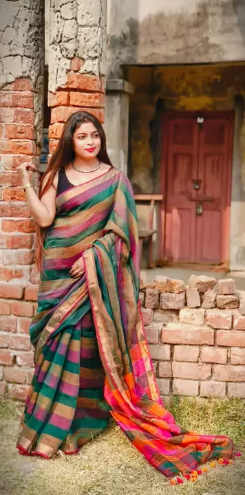 100 count Linen saree  uploaded by Debasree Boutique on 5/29/2024
