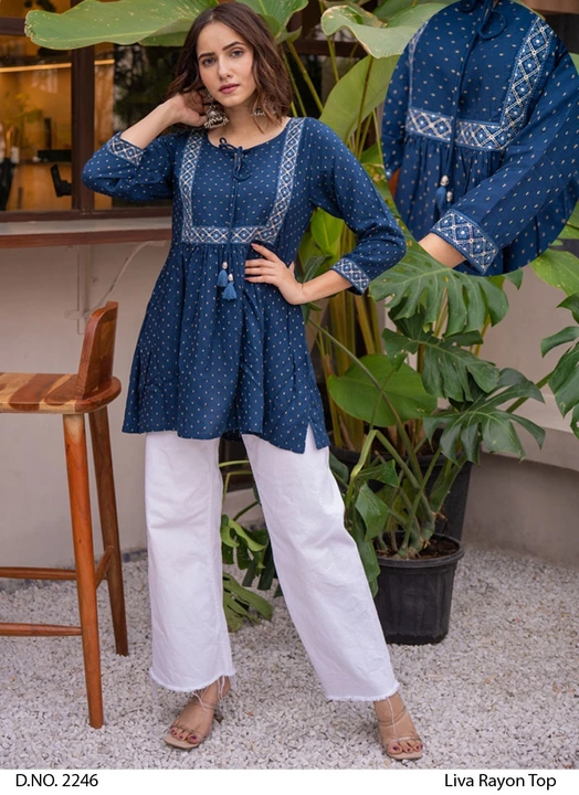 Quality tops kurti 3pc set cotton rayon muslin georgett uploaded by business on 1/17/2023