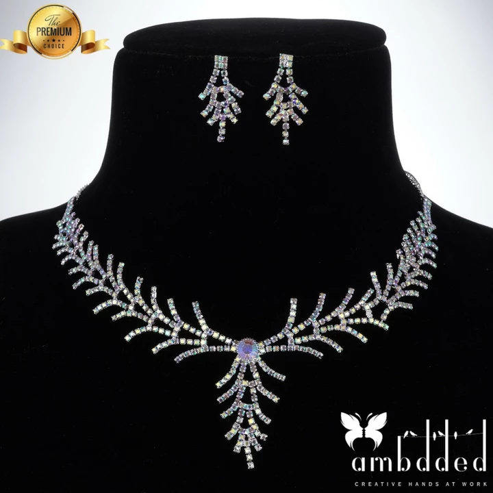 Stunning Silver AD-Diamond Choker Necklace Set with Elegant Pair of Earrings at affordable price. uploaded by Webgate India on 1/17/2023