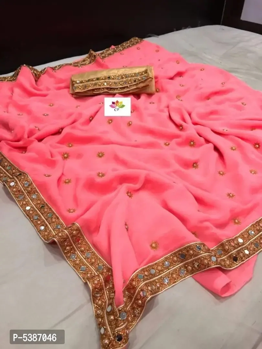 Women's pink chiffon sharee with blouse  piece uploaded by Royal king on 1/17/2023