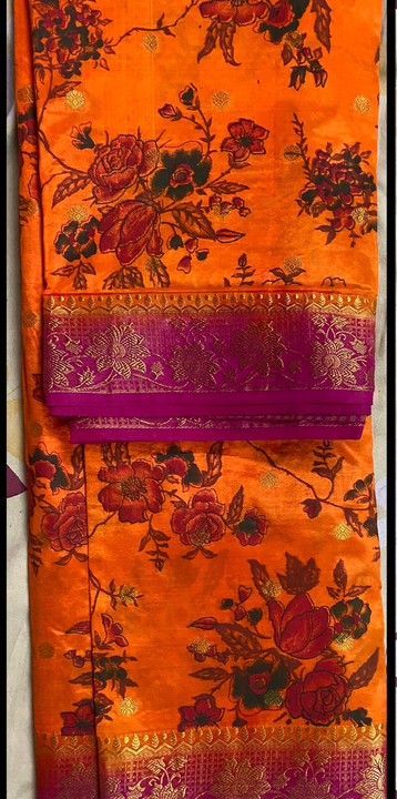 Banarasi silk saree with all over flower print saree uploaded by Twinkle fashion on 1/17/2023