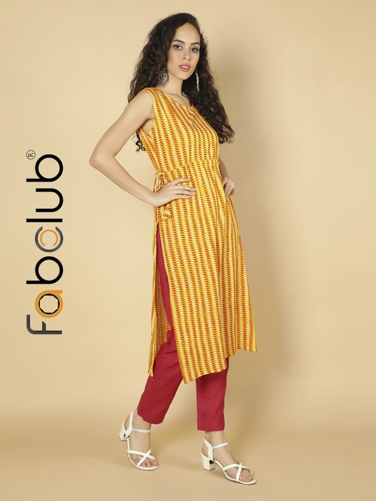 Rayon Printed A-Line Mustard Yellow Women Kurti With Trouser Pant uploaded by Fab Creation on 1/18/2023