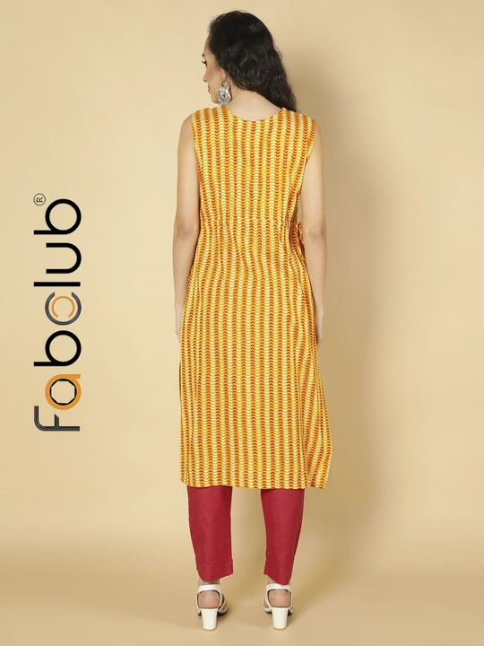 Rayon Printed A-Line Mustard Yellow Women Kurti With Trouser Pant uploaded by Fab Creation on 1/18/2023