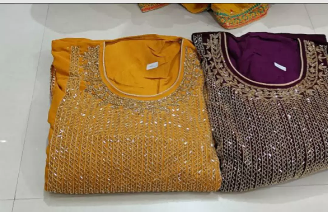 Post image I want 50+ pieces of Suits and dress material at a total order value of 1000. I am looking for Organza and georgette mein suit material zarik. Please send me price if you have this available.