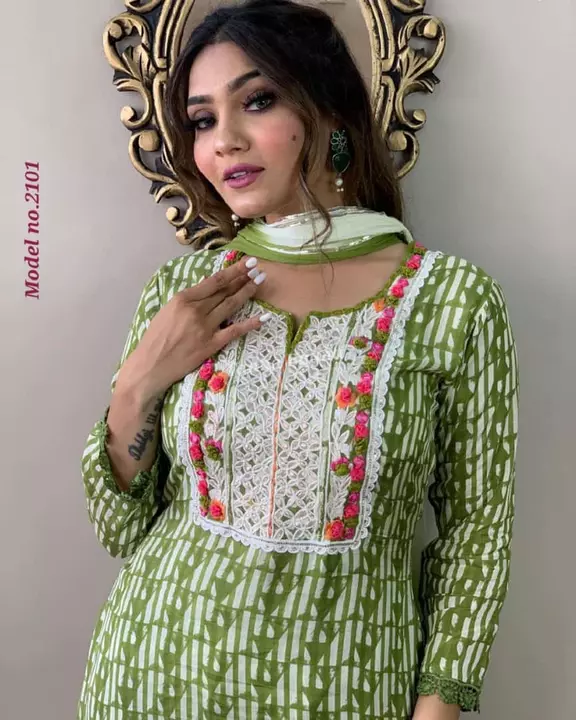 classy melanage kurti with pant and chiffon dupatta  uploaded by business on 1/18/2023