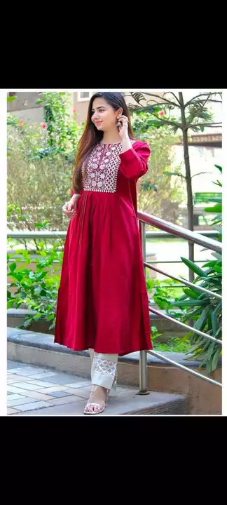 Embroidery work Kurti and pant With heavy lace uploaded by business on 1/18/2023