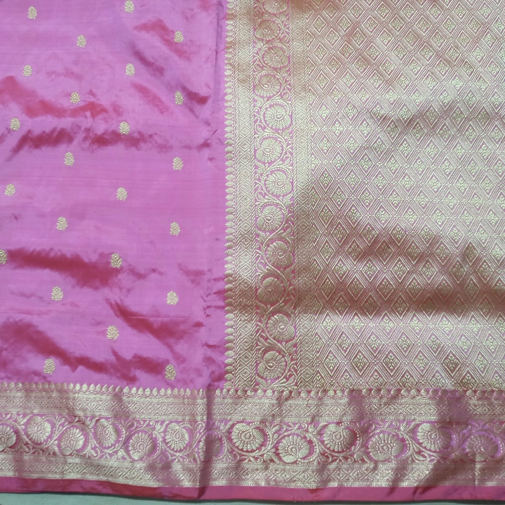 Post image Fancy booti floral design 
Pure silk
Handloom goods
Pink colour saree