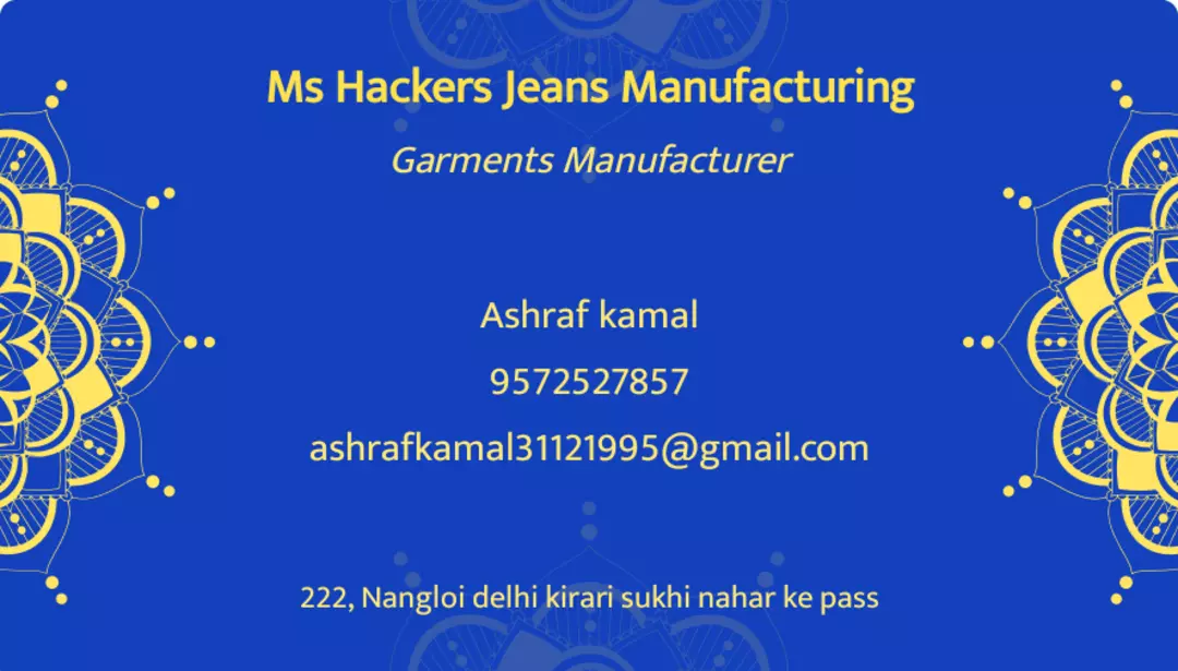 Visiting card store images of Hakers jeans manufacturing
