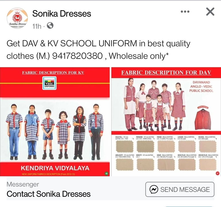 DAV & KV SCHOOL UNIFORM  uploaded by Sonika Fabrics on 5/28/2024
