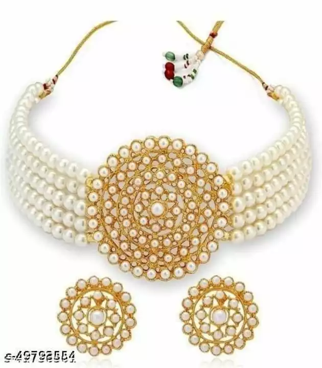 white round pearl choker necklace set with matching earrings uploaded by business on 1/19/2023