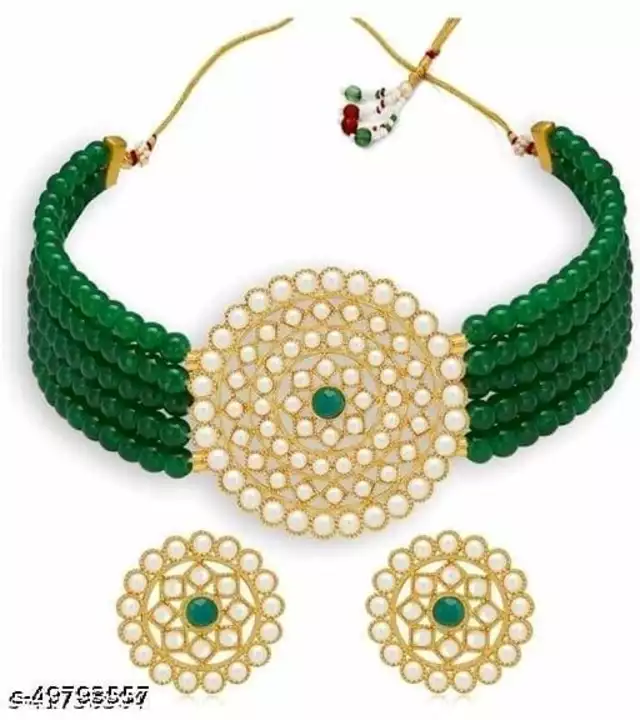Green round pearl choker necklace set with matching earrings uploaded by Webgate India on 1/19/2023
