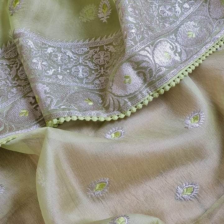 Organza Silver Zari Embroidered Sarees uploaded by Deval Creations 8200603196 on 6/2/2024