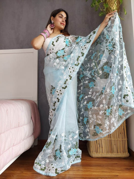 Post image Soft And Light Weight Organza Multi Embroidered Sarees
Fabric:- Organza (5.50 Meter)
Blouse:- Banglory Satin(0.80 Meter)

Return Only If Damage ( Opening Un-Cut Video Must For Any Complain)