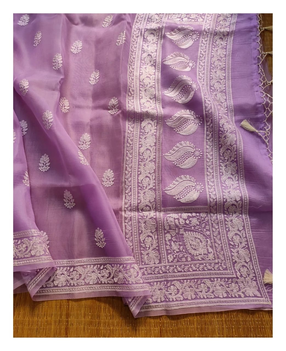 Organza Chikankari Kora Embroidery Sarees  uploaded by Deval Creations on 1/19/2023