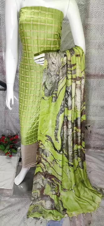 Post image 👉NEW COLLECTION👌🥰
TOP:  BOX WEAVING and check box

 KATAN SILK

BOTTOM : KATAN SLUB 
 
DUPATTA : PURE SILK KELARESHAM MARBLE  PRINT

➡WITH TOP , BOTTOM AND DUPATTA FREE SIZE
 
➡FULLY READY PIECE (ONLY DESPATCH PROCESS)

➡ONLY @850/- RS..
.....🔥🔥🔥🔥
 

HEAVY SPAICAL QUALITY🥰👌👍
Leemit stick