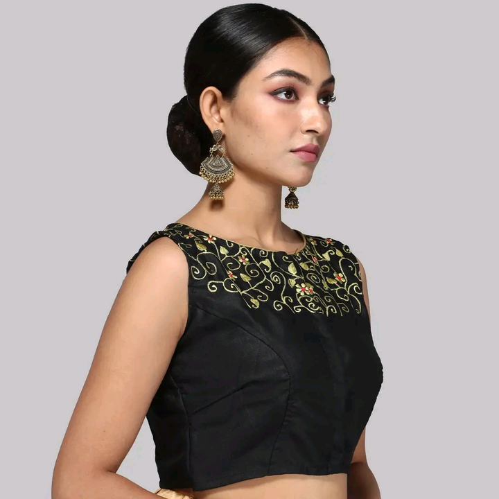 SKU NO-B251-CT-E  cotton boat neck black color embroidered front hook  sleeveless saree blouses for  uploaded by BHROMOR on 1/20/2023